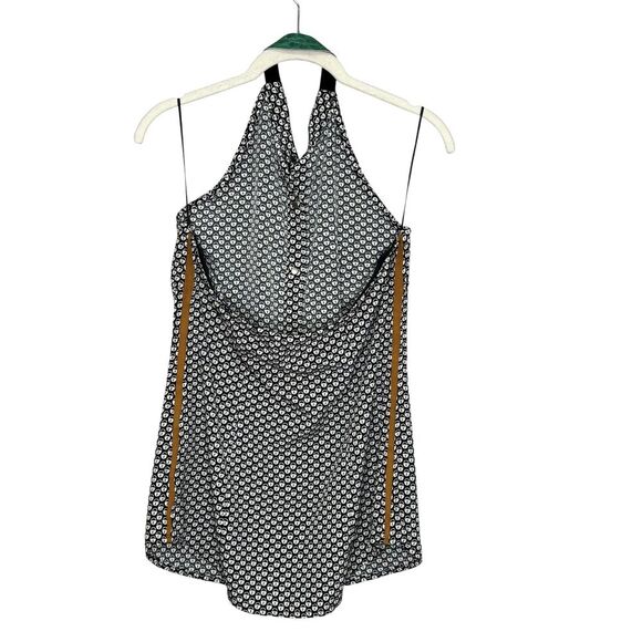 Sachin + Babi Halter Top Womens Medium Black White Lock Print Green Suede Trim - Picture 6 of 10